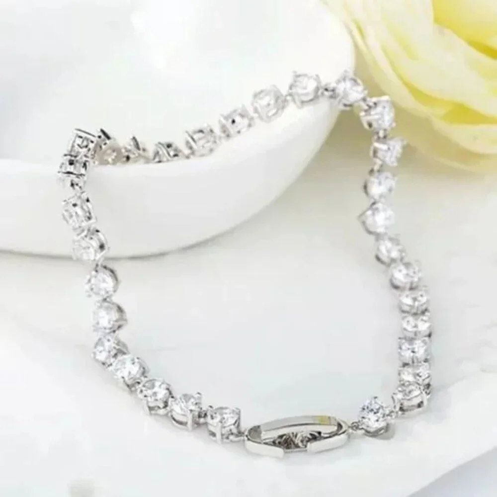 NEW 925 STERLING SILVER DIAMOND TENNIS BRACELET, NICE BRACELET, CUTE BRACELET - Picture 6 of 7
